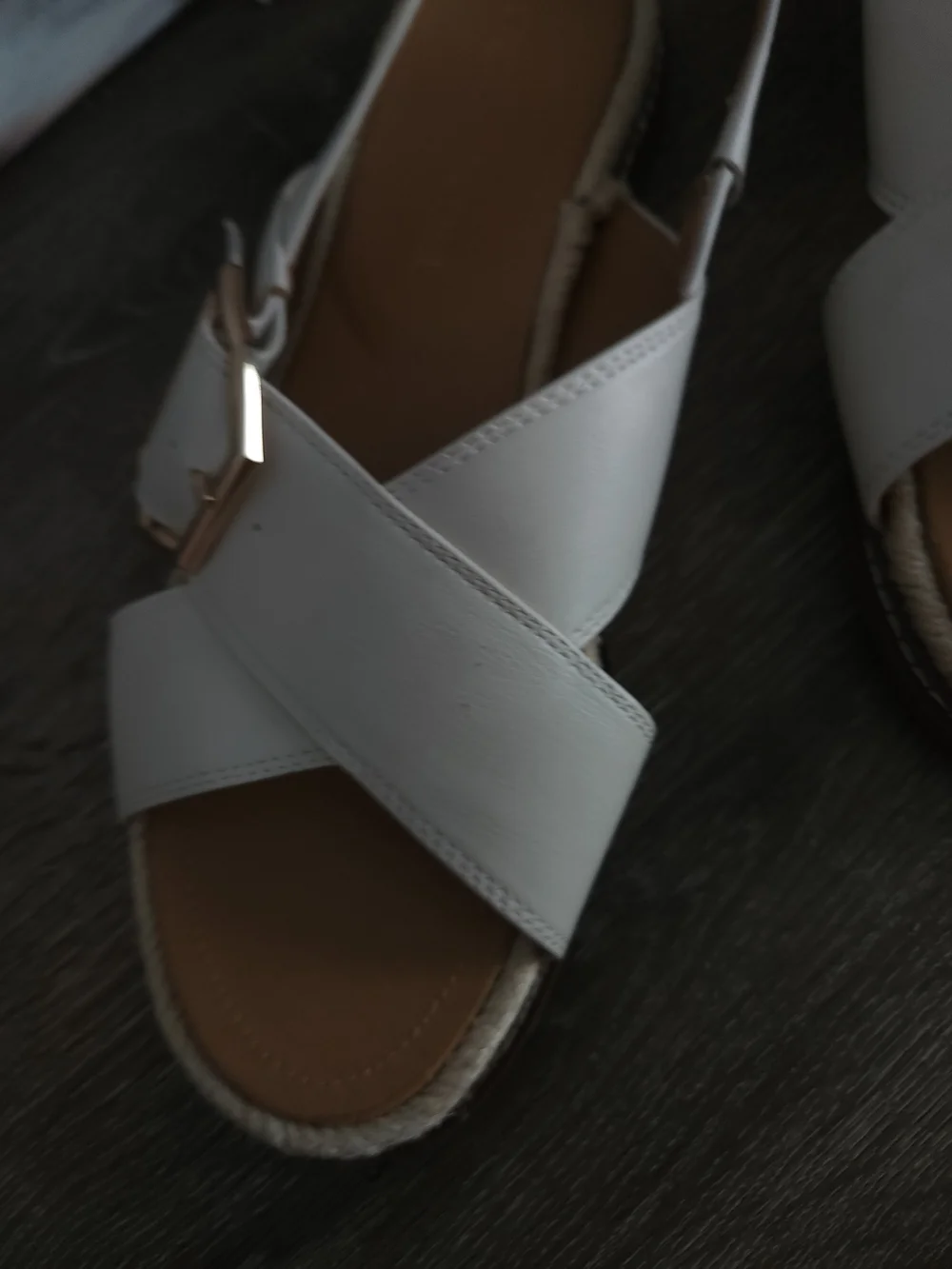 Crown Vintage White Cross-Strap Slingback Sandals with Gold Buckles